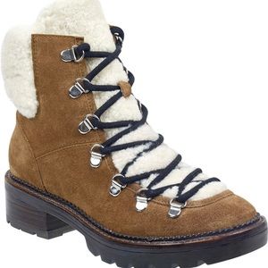 Marc Fisher LTD Capell Genuine Shearling Cuff Lace Up Boot size 6.5 brown suede
